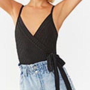 Black Striped Velvet Bodysuit